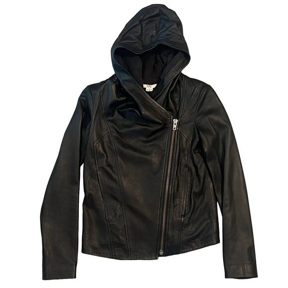 NWT Helmut Lang Hooded Fleece-lined Lamb Leather Jacket, Size P (XS) - Picture 2 of 7